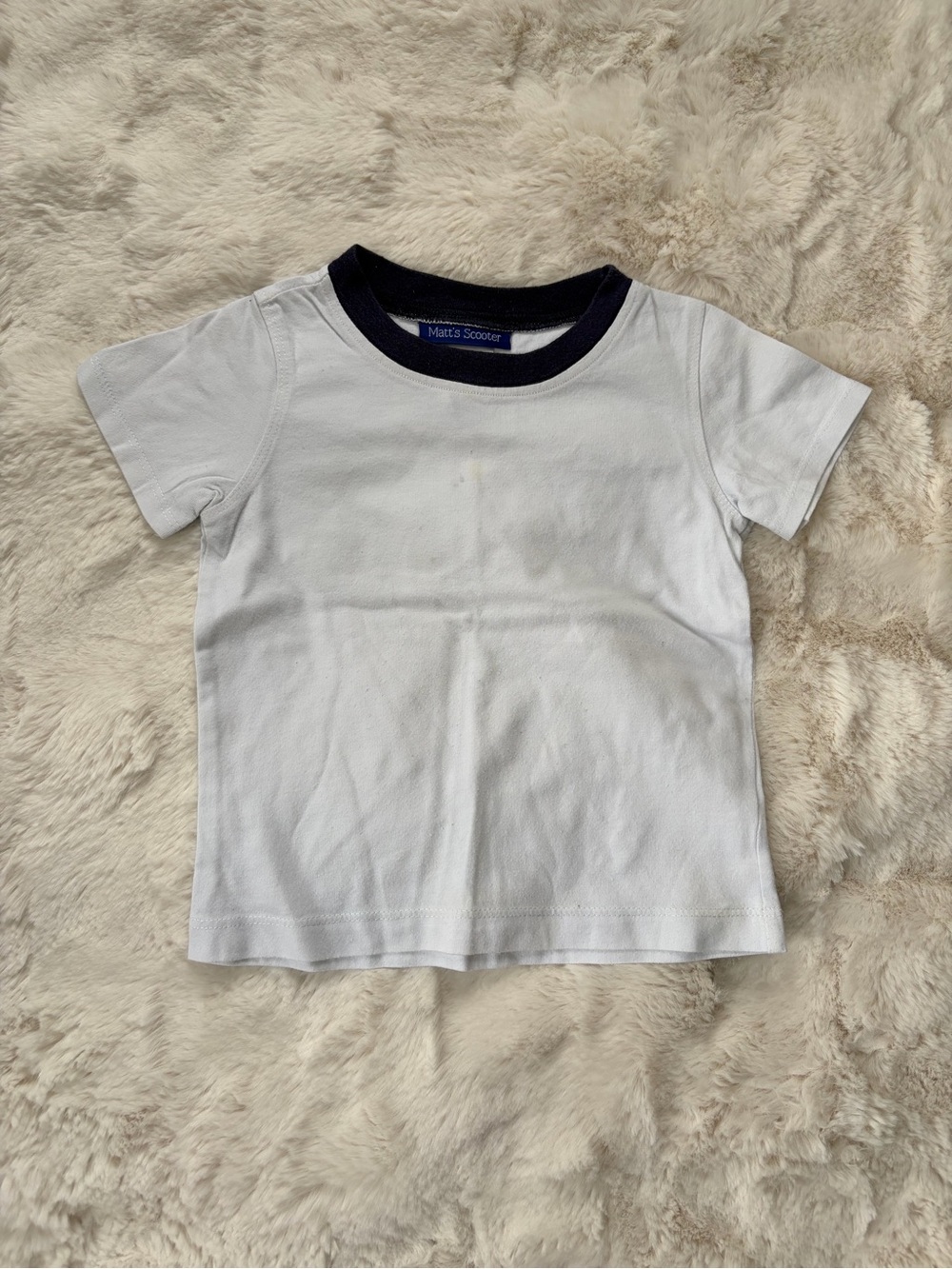 Matt’s Scooter White Kids Crewneck Tee with Navy Trim
